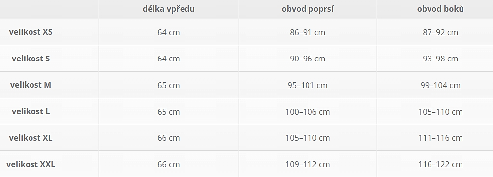 Těhotenská tunika Momy tabulka velikostí